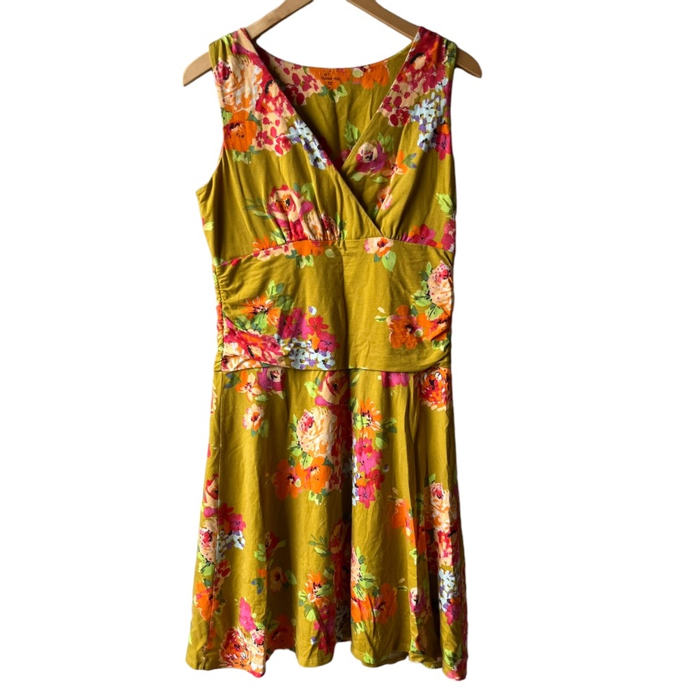 Garnet Hill Green Floral Surplice Short Dress, Size: Small